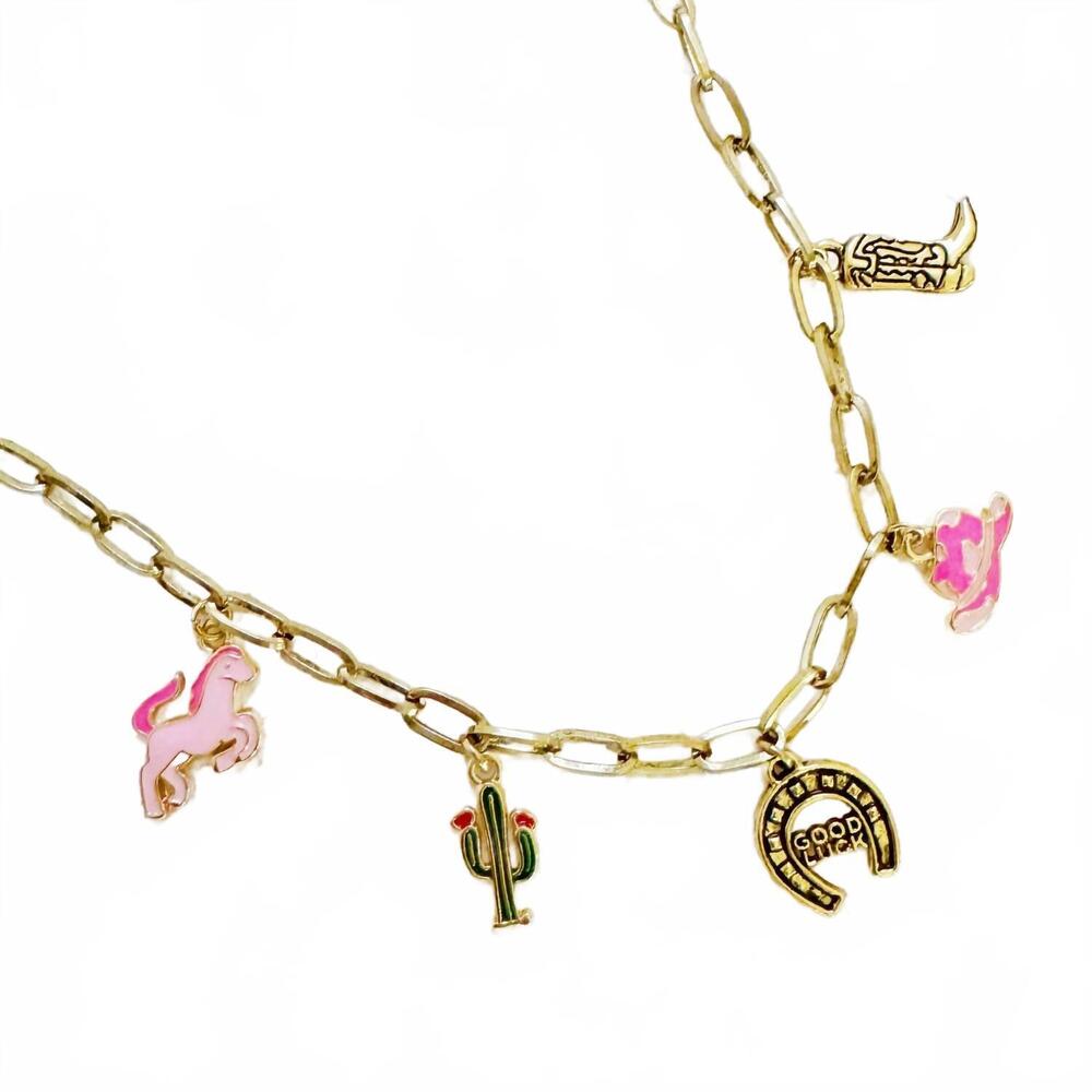 NEW ELLISON+YOUNG women's yeehaw rodeo charm necklace in pink